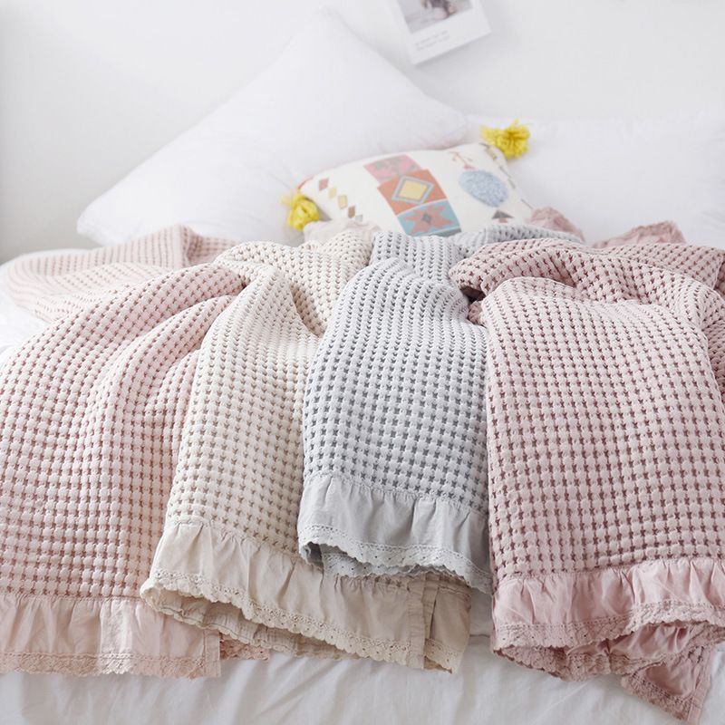 Cotton Waffle Blanket - Beige Textured Throw 110x160cm for Sofa, Office and Travel Use โ image 6