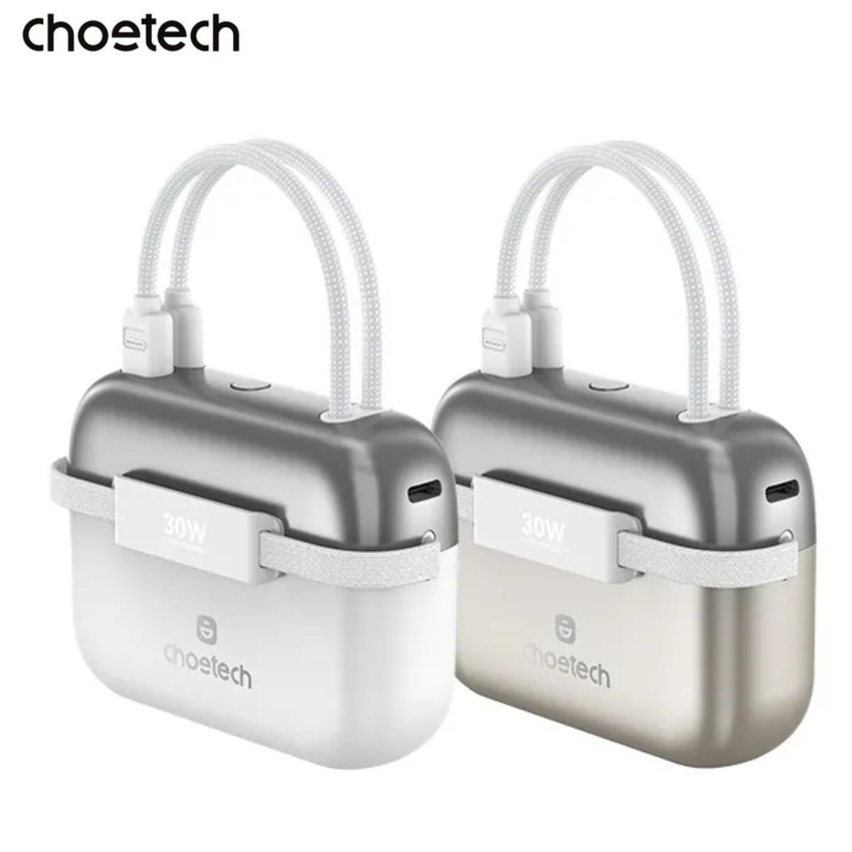 CHOETECH B812-SL WH Mini Bag Digital CCC Certified 10000mAh 30W Fast Charging Power Bank Gold with USB-C + 8-pin iPhone Cables โ image 2