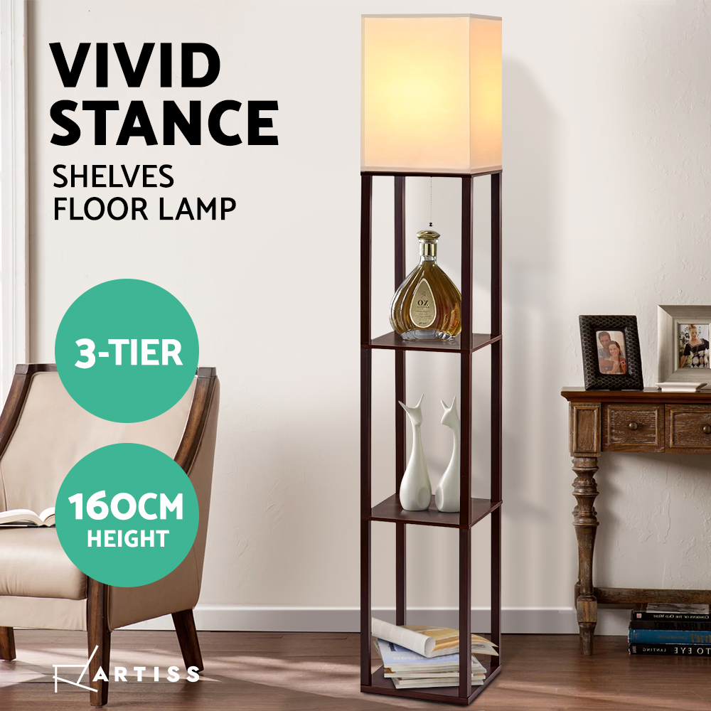 Artiss Floor Lamp 3 Tier Shelf Storage LED Light Stand Home Room Vintage White — image 4