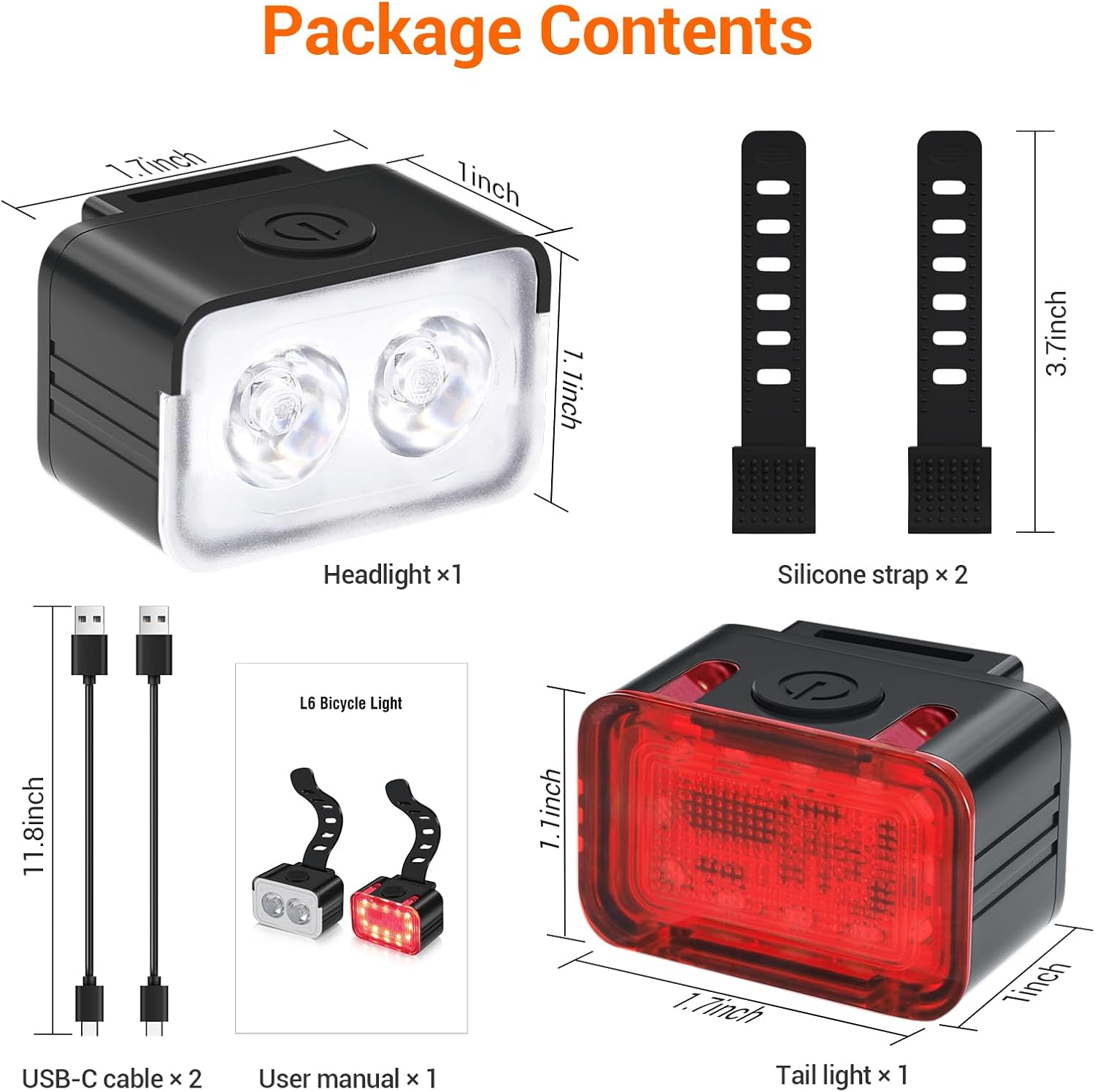 Bike light - IPX6 waterproof - Front and rear light - Rechargeable - Type-C charging port - 5+6 modes - Front and rear light combination - 300 lumens - Super — image 5