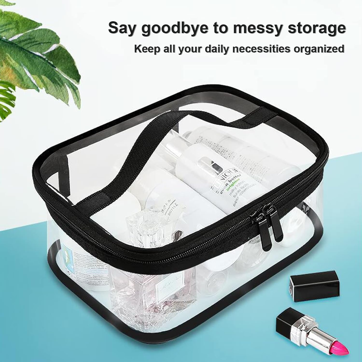 Transparent toilet bags - 2 pieces of portable makeup bags. Transparent cosmetic bag with handle - zip - waterproof travel bag — image 2