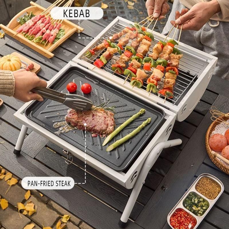 Grillz Charcoal BBQ Portable Grill Camping Barbecue Outdoor Cooking Smoker - White — image 5