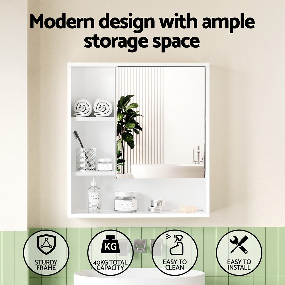 Cefito Bathroom Mirror Cabinet Mirrored Medicine Adjustable Shelf Wall Mounted 560mm White โ image 4