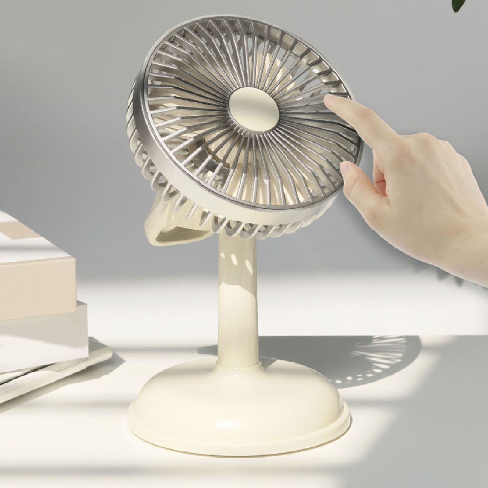 Small Electric Fan Simple Portable Vintage Pure Color USB Charging Little Fan for Summer Light Yellow — image 5