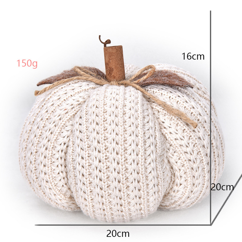 Handmade Knitted Fabric Pumpkin Ornament, Fall Harvest Decorative Pumpkin, Stuffed Polyester Artificial Pumpkin for Thanksgiving Halloween Autumn Home Table — image 3