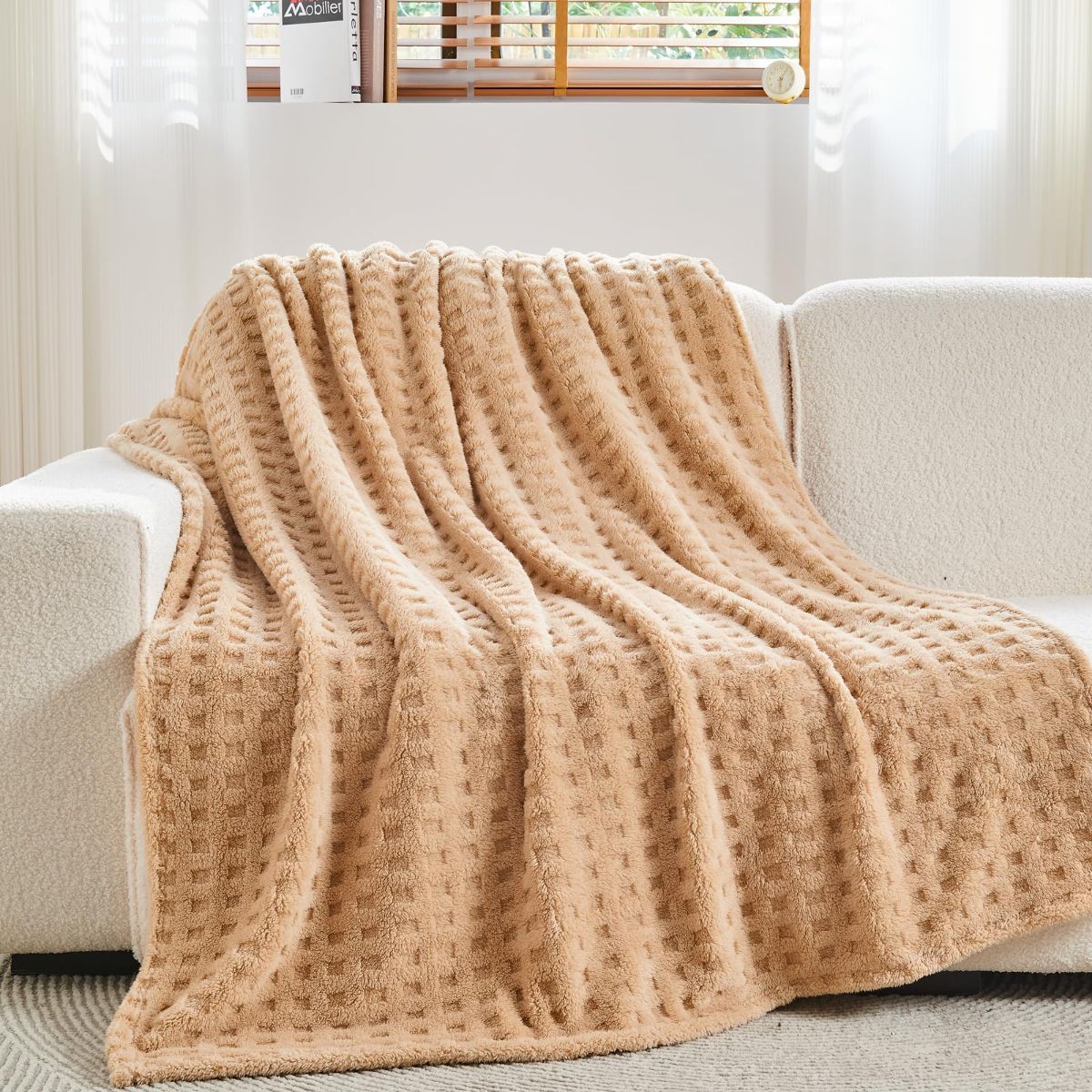Updated Grey Throw Blanket for Couch and Bed- Super Soft and Warm 3D Checkered Fluffy Fuzzy Fleece Blanket, Luxurious Plush Cozy Blanket for Room Decor Spring