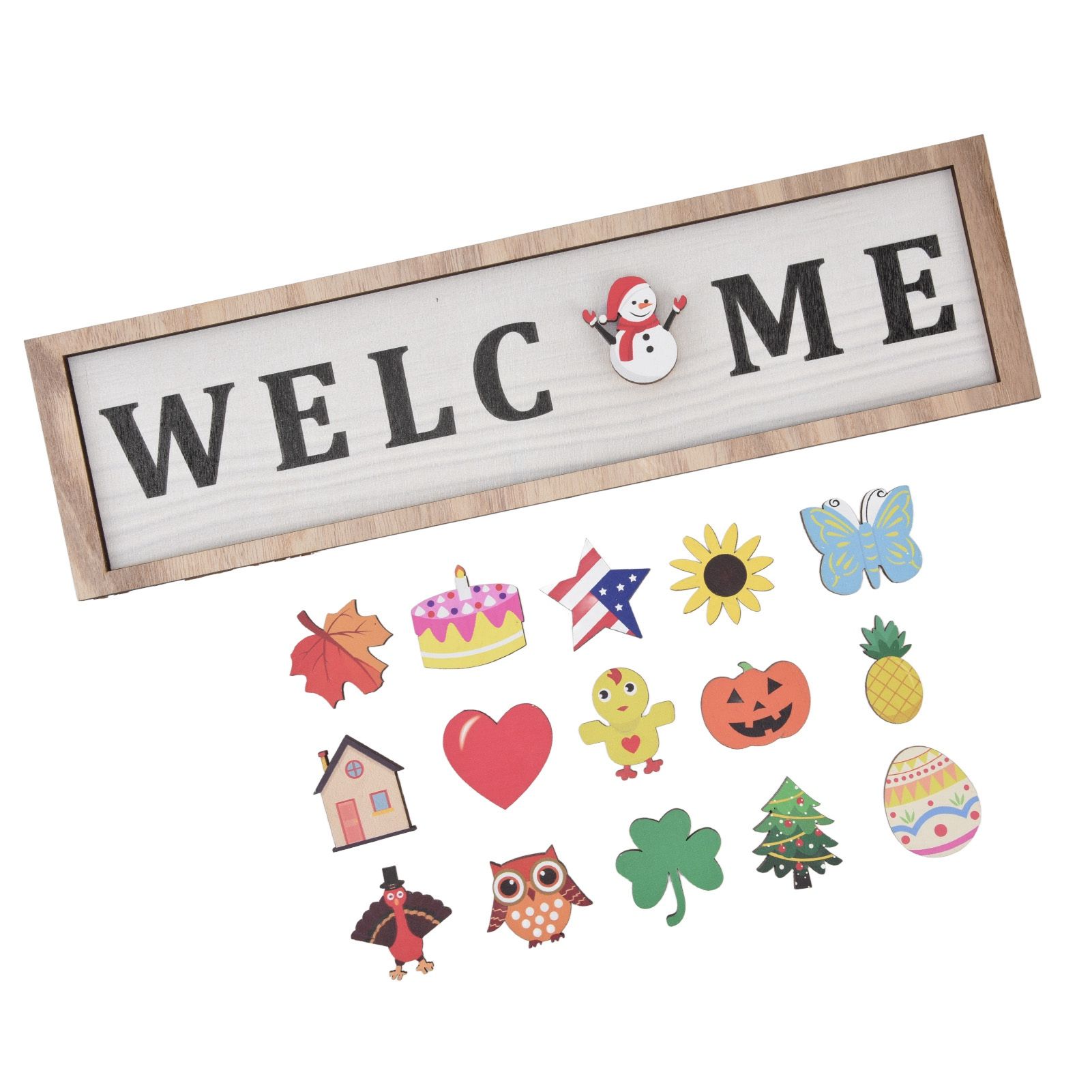 Door Sign Wooden Seasonal Rustic Welcome Door Decoration with 16 Interchangeable Icons for Farmhouse Office Home — image 6