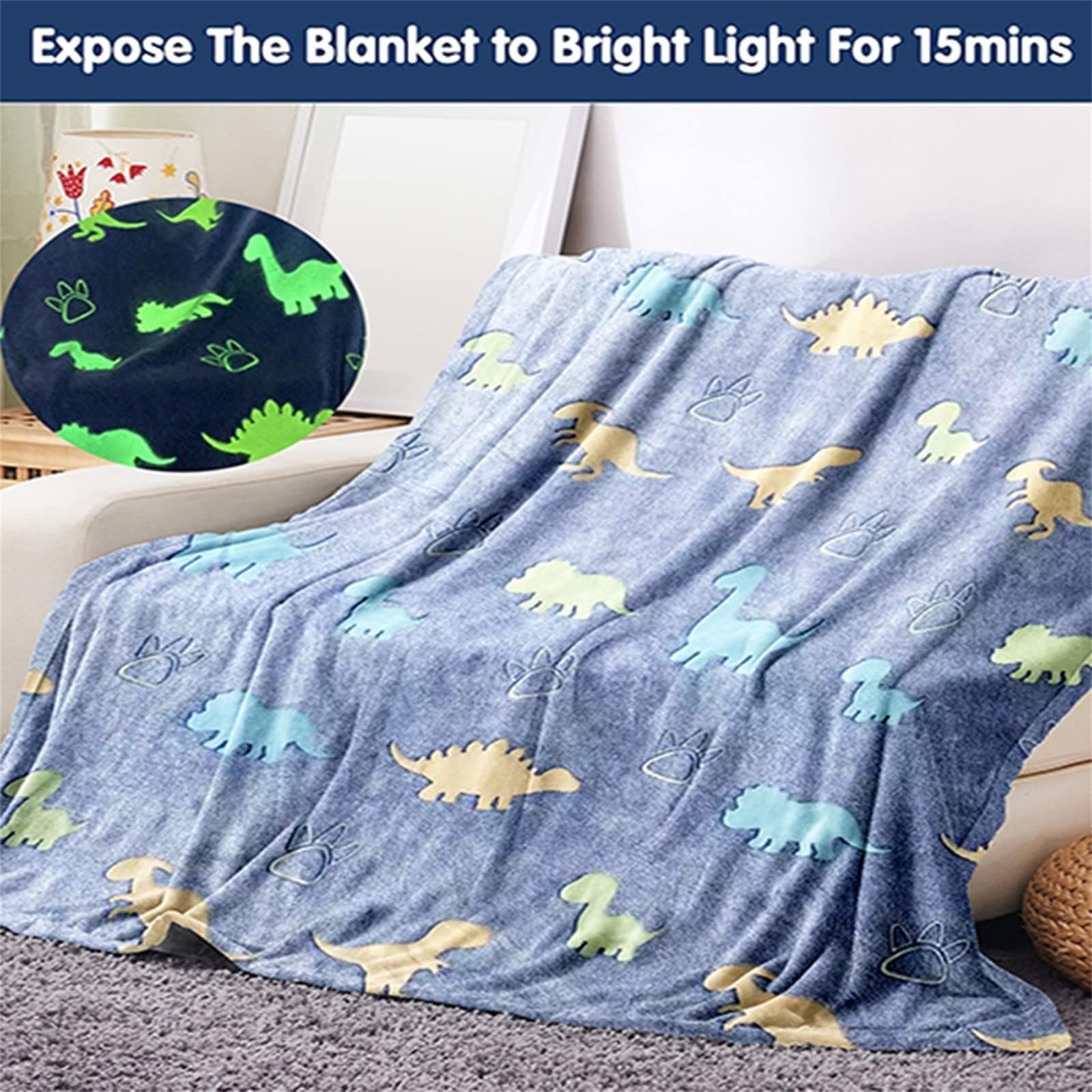 Glow in The Dark Throw Blanket, Dinosaurs Blanket for Boys, Luminous Kids Blanket, Soft Blankets for Birthday Christmas — image 3