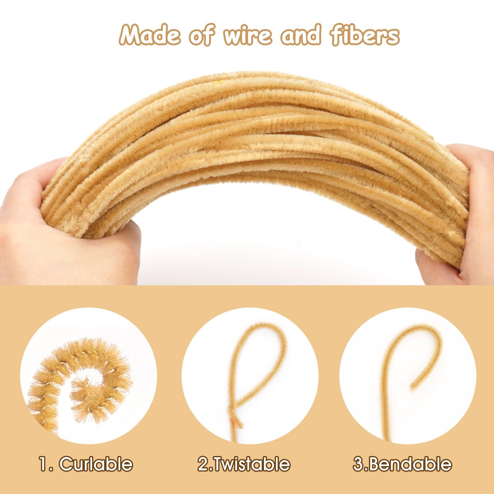 200pcs Pipe Cleaners Chenille Stems for Craft, Christmas Craft Supplies for DIY Art & Creative Crafts Decorations(Apricot) — image 4