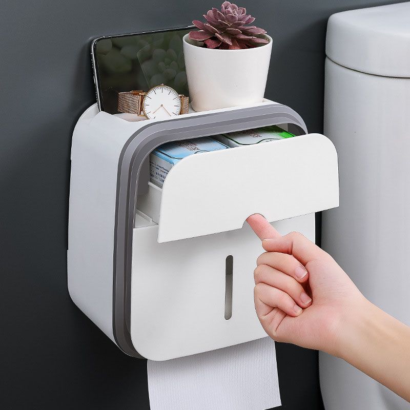 Wall Mounted Tissue Box Holder Strong Bearing Tissue Dispenser with Transparent Viewing Window for Home Bathroom Grey โ image 3