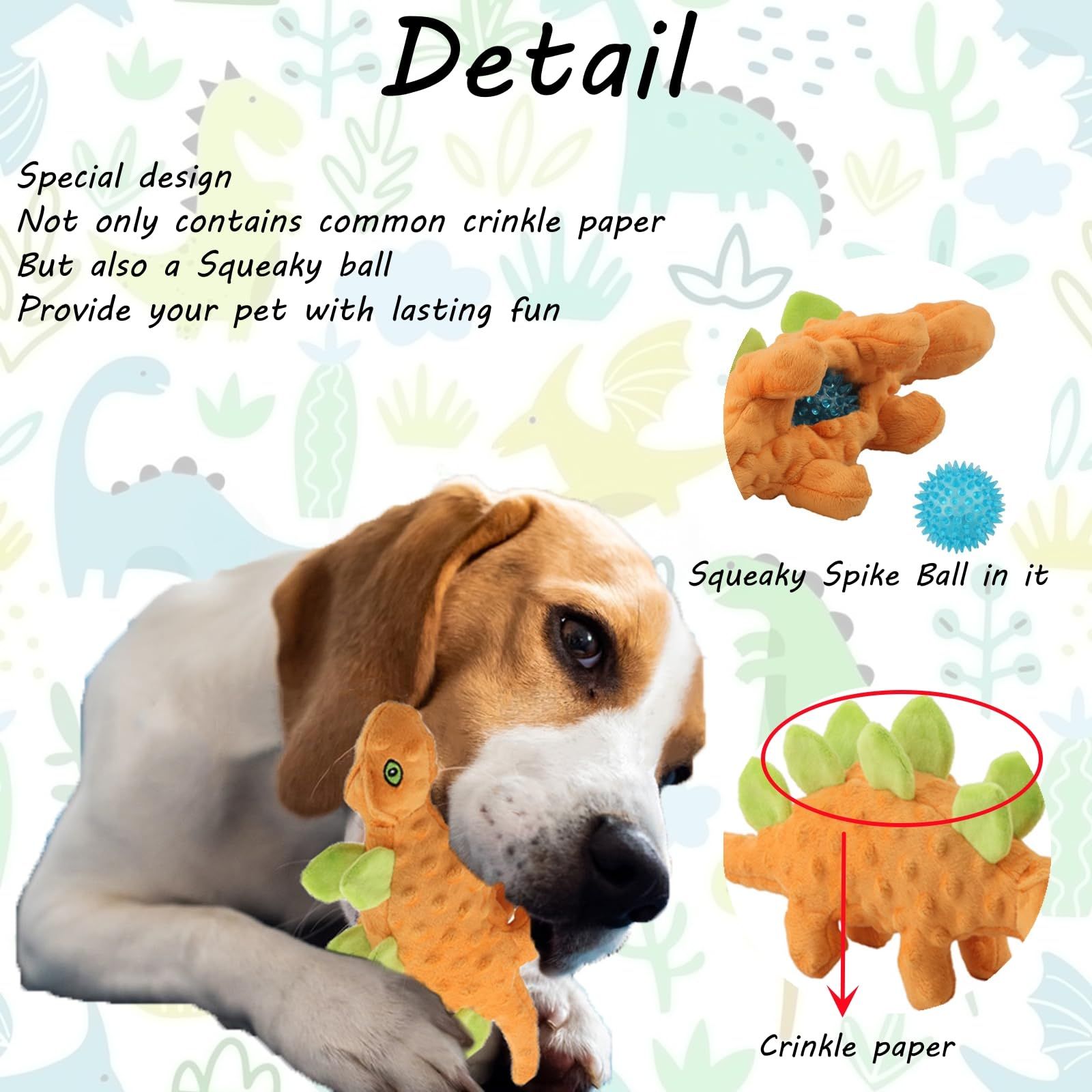 Squeaky Dog Toys for Puppy -No Stuffing Durable Plush Dog Toy with Crinkle Paper, Interactive Dog Toys with Elastic Ball, 3 Pcs — image 5