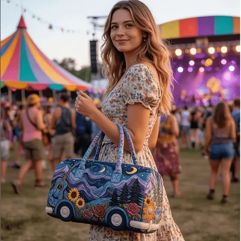 Bohemian style vintage embroidered travel bag, made of lightweight and durable polyester, with a capacity under 20L, featuring eye-catching starry sky and โ image 5