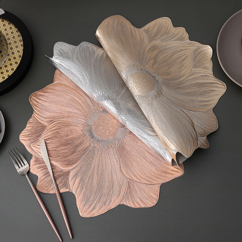 Rose Gold PVC Gold Foil Bottom Heat-Resistant Table Mats, Set of 8, Non-Slip, Waterproof Dining Placemats for Western Cuisine โ image 2