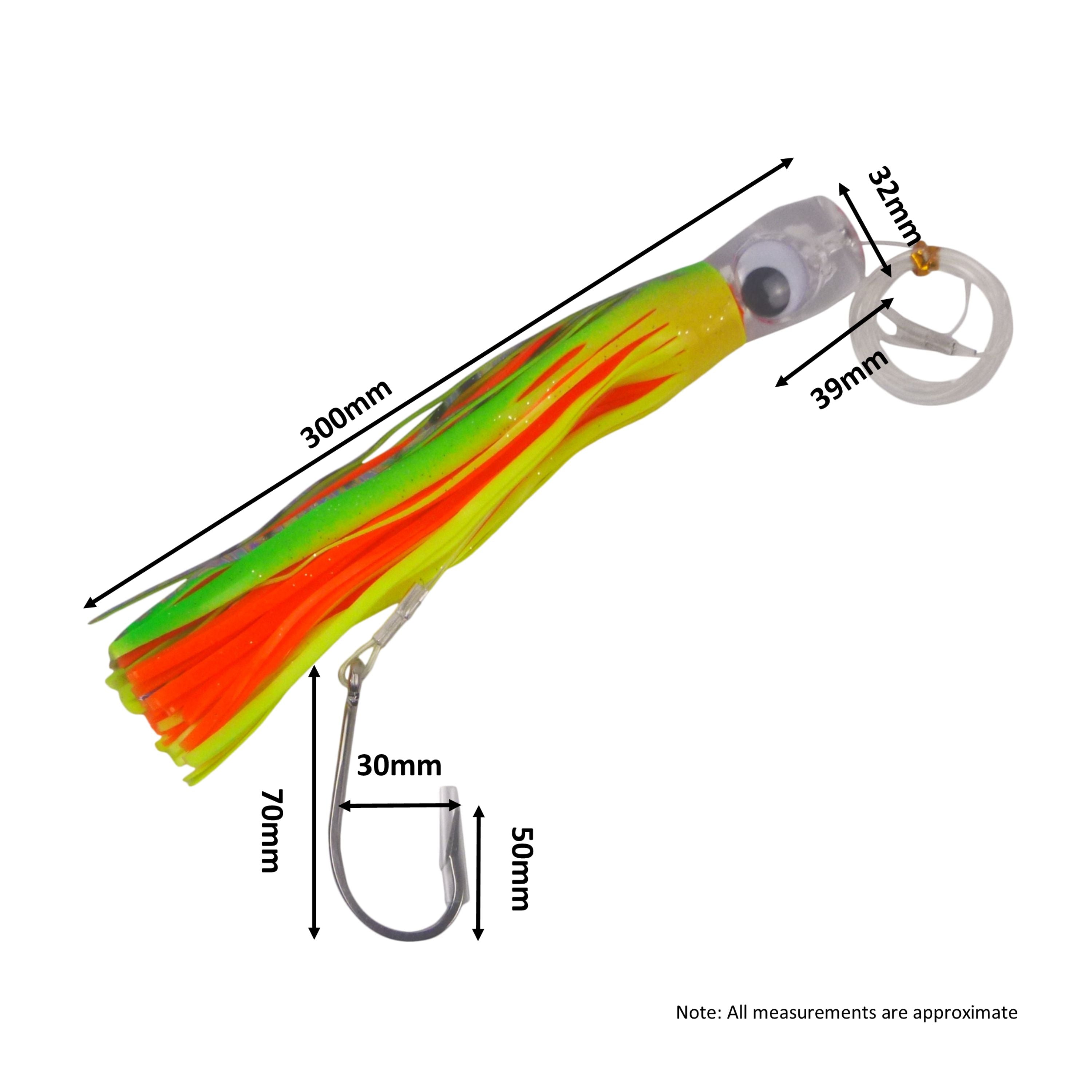Swimerz Trolling Lure Rigs, 95gm, 23cmL, Size 8/0 Hook, Lime Spider, 2 pack — image 3