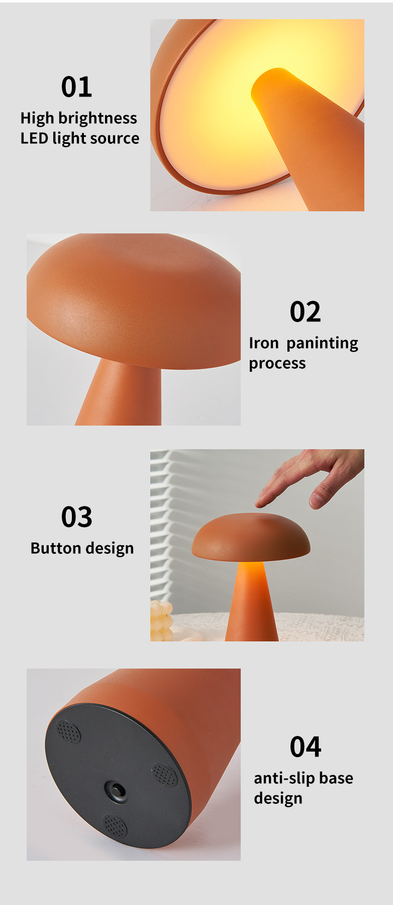 Silver Metal Mushroom Table Lamp - Rechargeable Touch Control Ambient Light with Remote — image 5