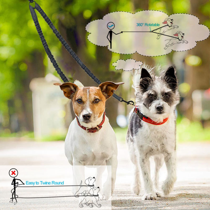 Black Pet Double-Ended Rope + 1.5M Leash - Easy to walk two dogs, tangle-free design โ image 3