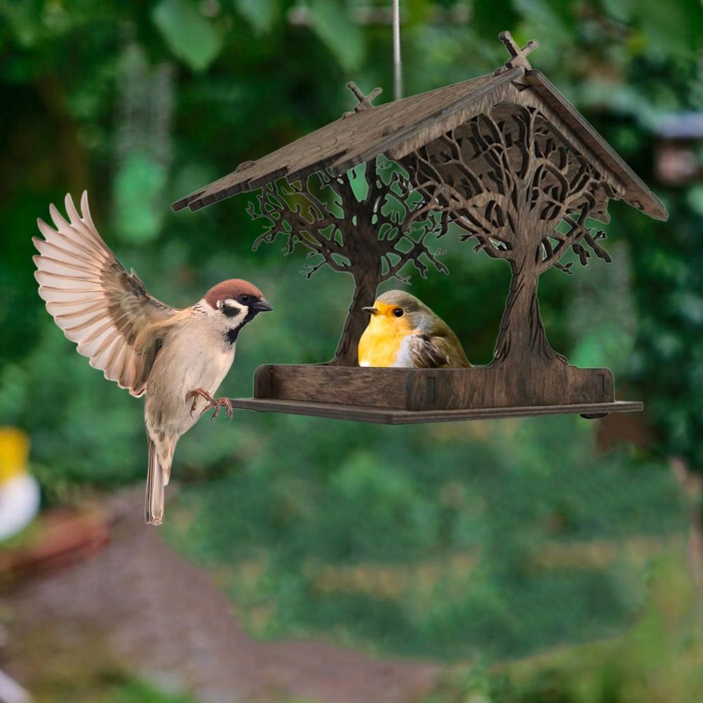 Wooden Bird Feeder Hanging Seed Container Tray for Wild Birds Home Garden Yard Tree Decoration — image 6