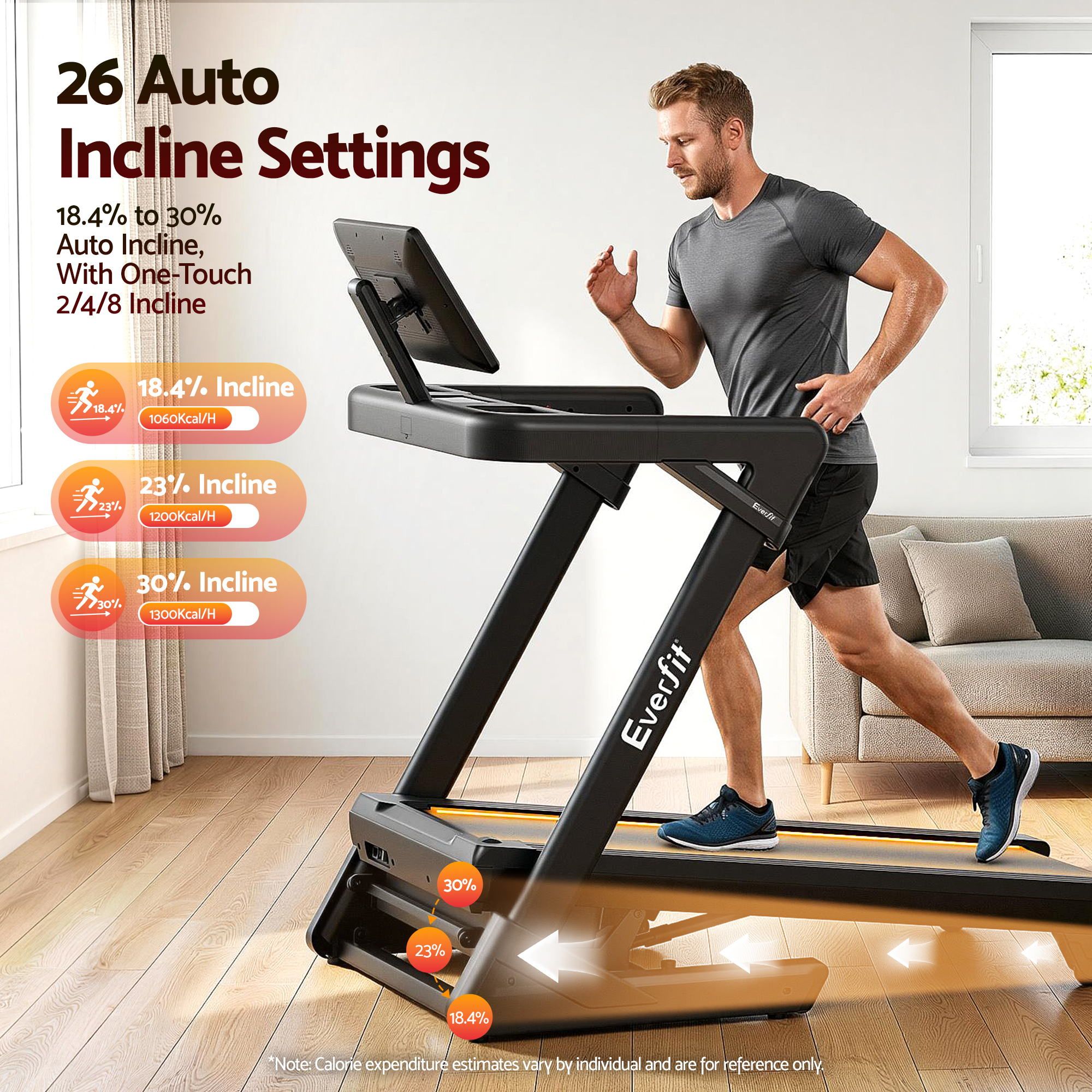 Everfit 500mm Wide Belt Treadmill 30% Auto Incline Foldable Treadmills for Home with LED Lights — image 6