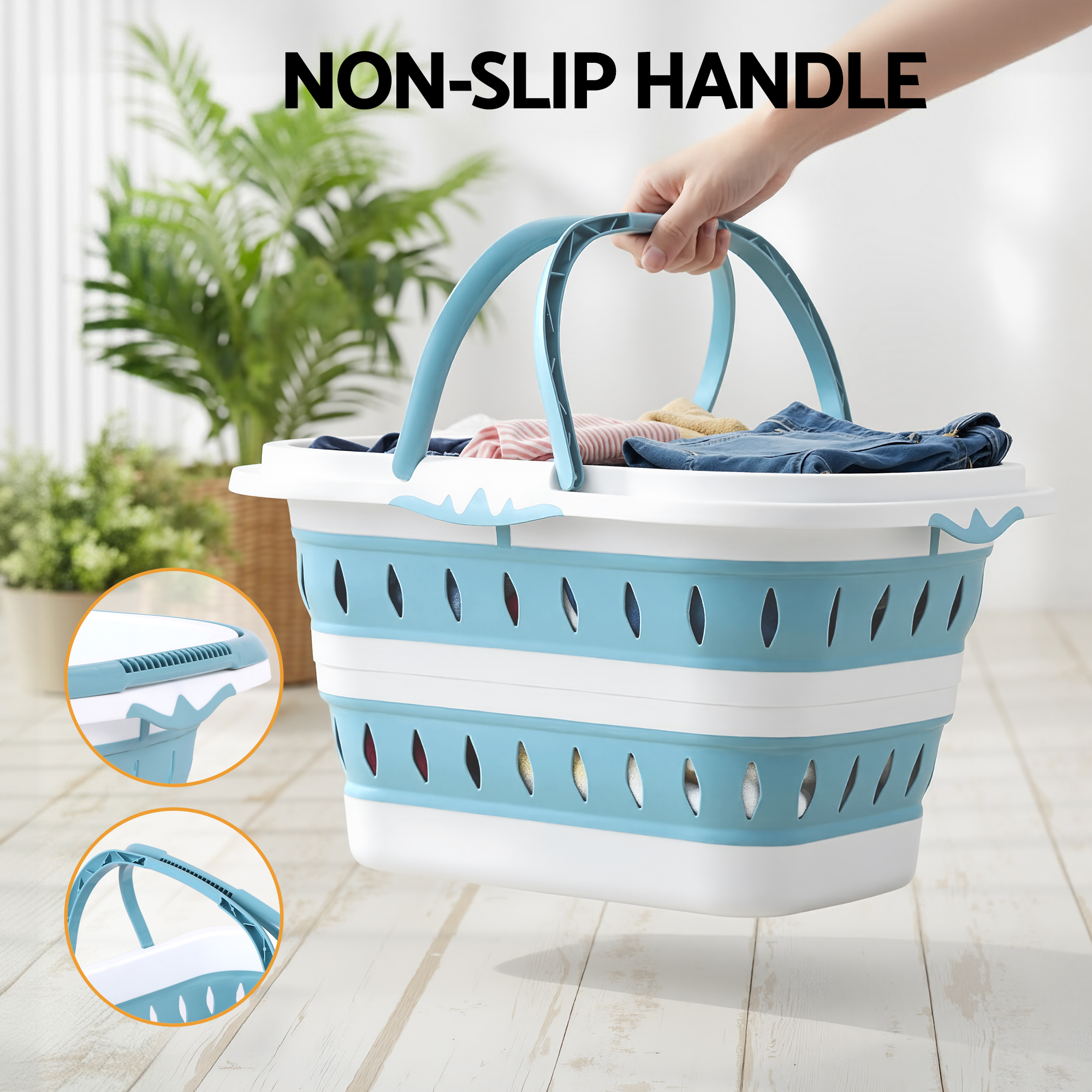 Artiss Laundry Basket Hamper Large Foldable Washing Clothes Storage Organiser Blue — image 5