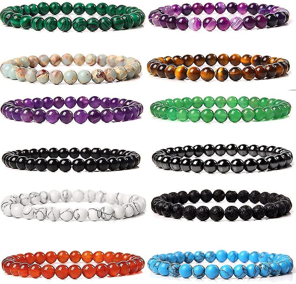 12pcs 6mm Gemstone Beaded Bracelets For Women Tiny Crushed Stone Crystal Bracelet Beaded