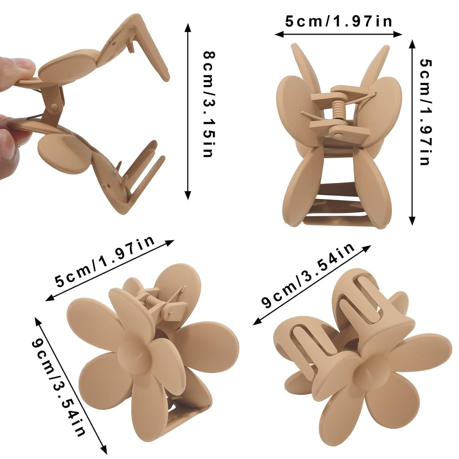 Cute Hair Claw Clips Set - 4Pcs Nonslip Strong Hold 3 Inch Matte Small lower Clips or Women and Girls (Beige, Khaki, Brown, Black) — image 5