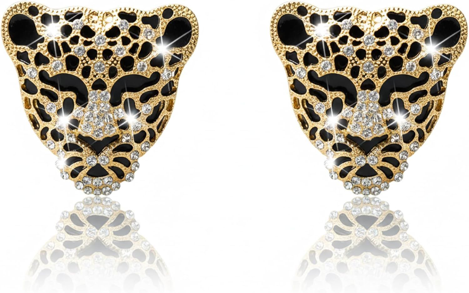 2pcs Bling Leopard Car Air Freshener Vent Clip, Black and Gold Cheetah Print Car Accessories, Sparkly Rhinestones Car Decor for Women