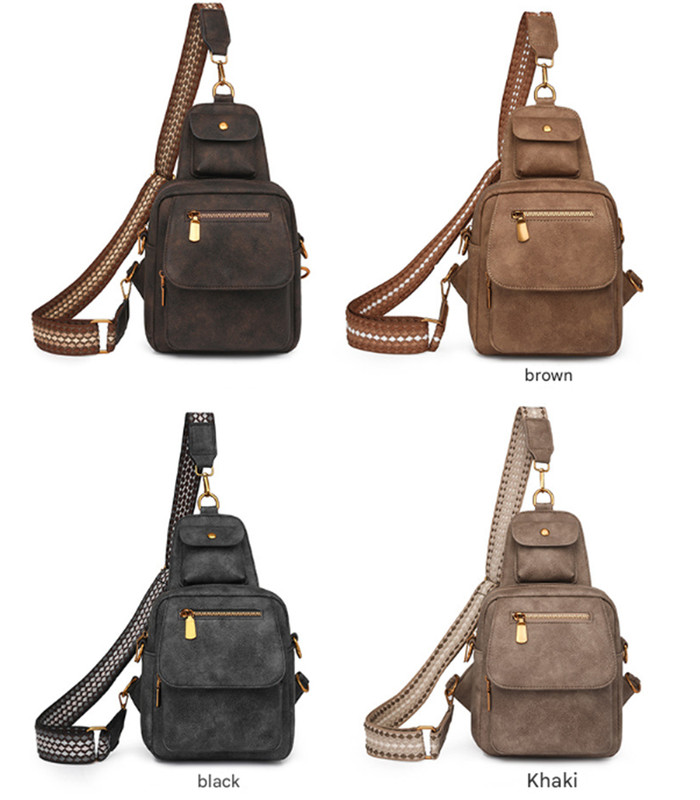 Black Stylish PU Leather Sling Crossbody Bag for Women - Multi-Pocket Chest Pack with Adjustable Wide Strap — image 2