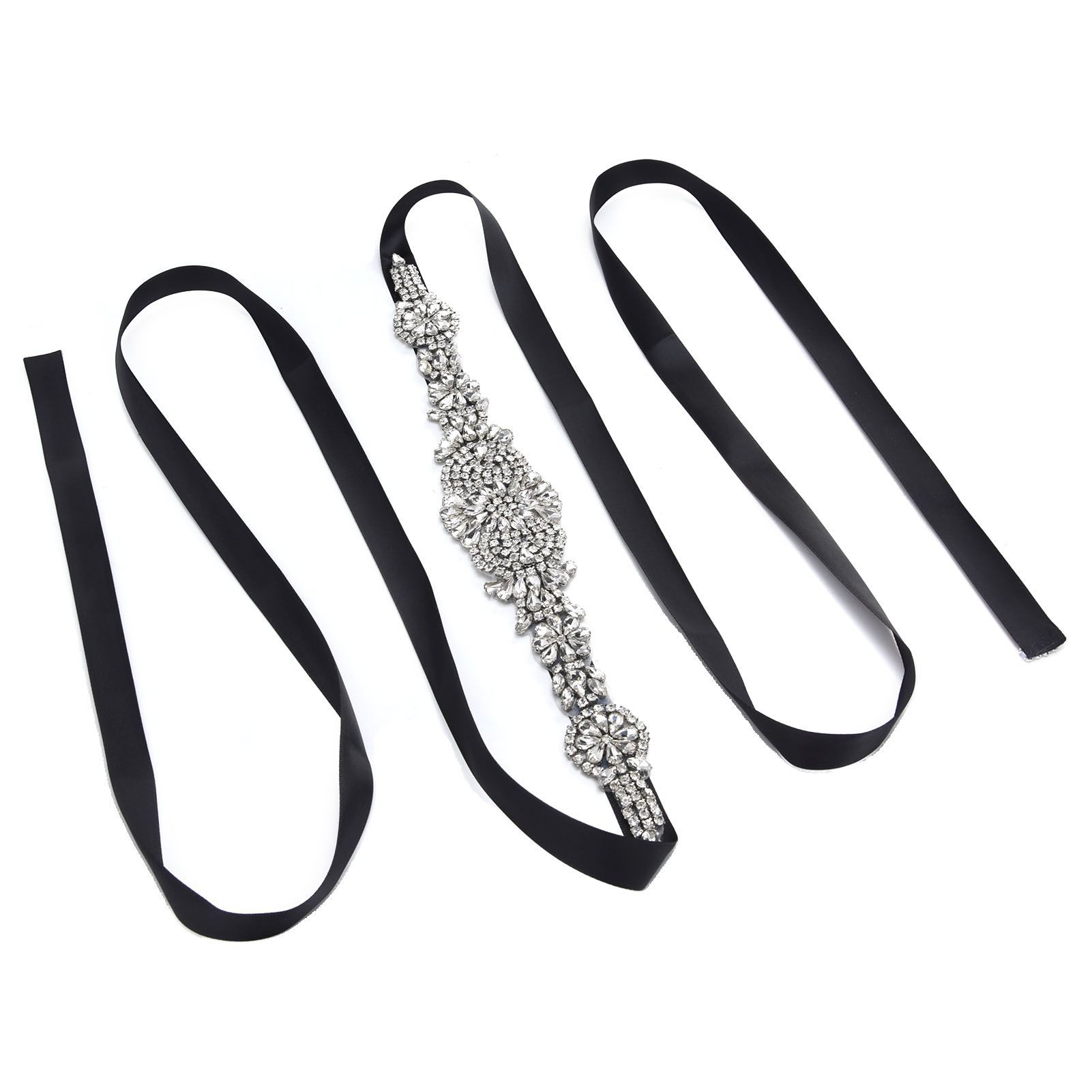 Rhinestone Wedding Dress Belt Elegant Waistbelt Clothes Accessories for Bride BridesmaidBlack — image 3