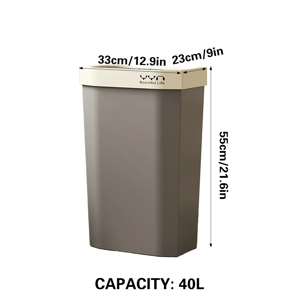 40L Large Capacity Garbage Bin Trash Can Kitchen Bathroom Bin Waste Bin Durable — image 3
