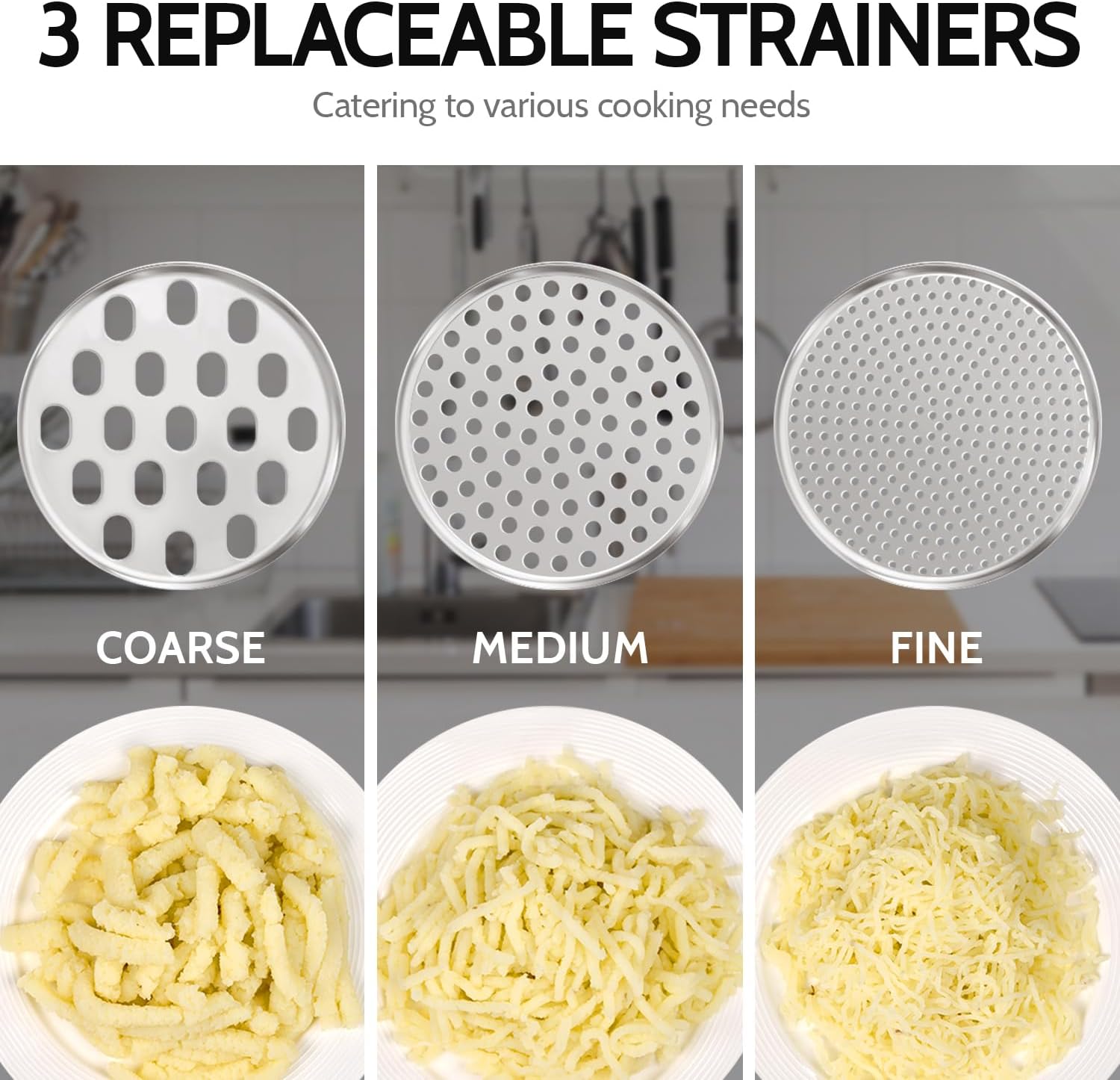 Potato Ricer, Upgraded Stainless Steel Potato Masher with 3 Interchangeable Discs, Heavy Duty Kitchen Tool Gadget โ image 3