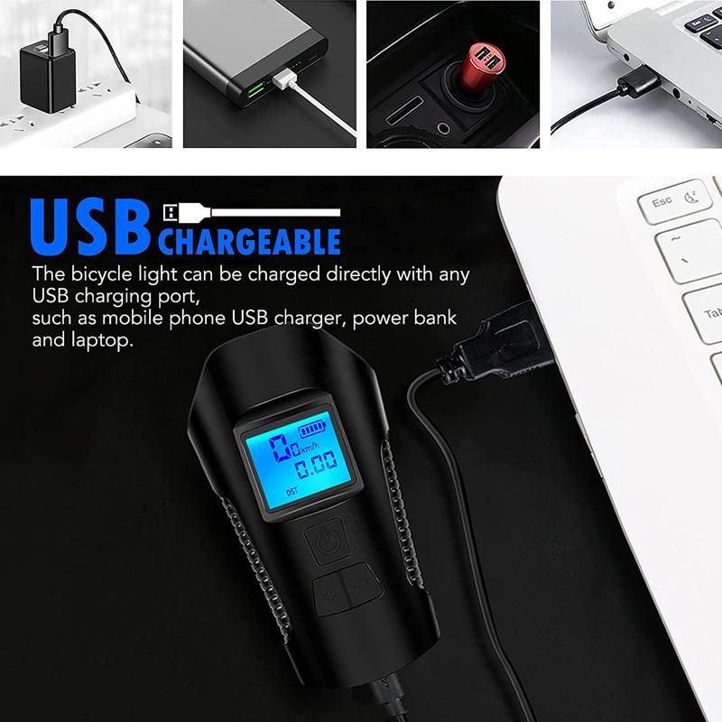 Bike Light Set Speedometer LED Bike Lights Horn LCD USB Bike Tail Light Black — image 3