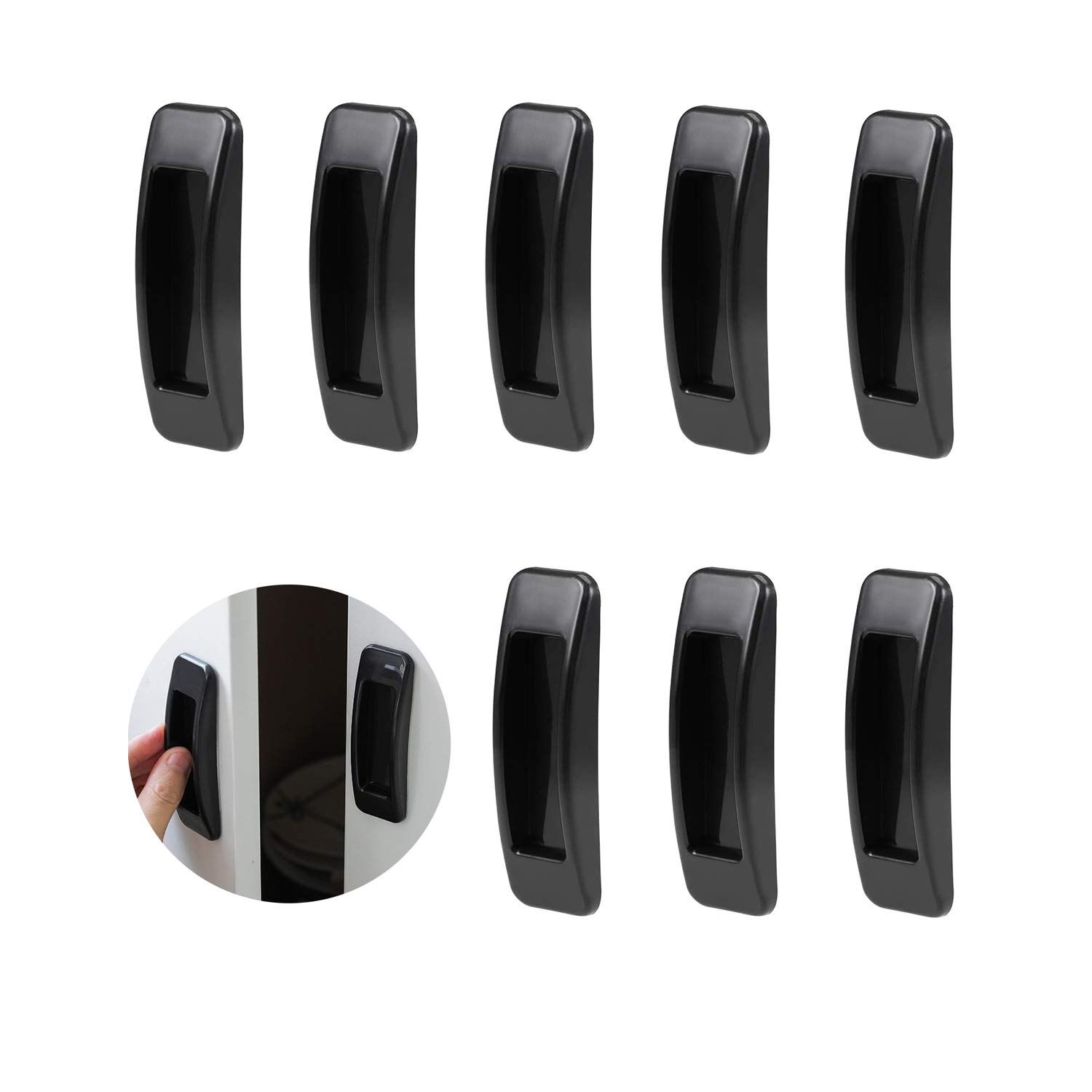 8 Pack Self-Stick Push Pull Helper Black ABS Plastic Door Window Wardrobe Handle Instant Cabinet Drawer Handles (Black)