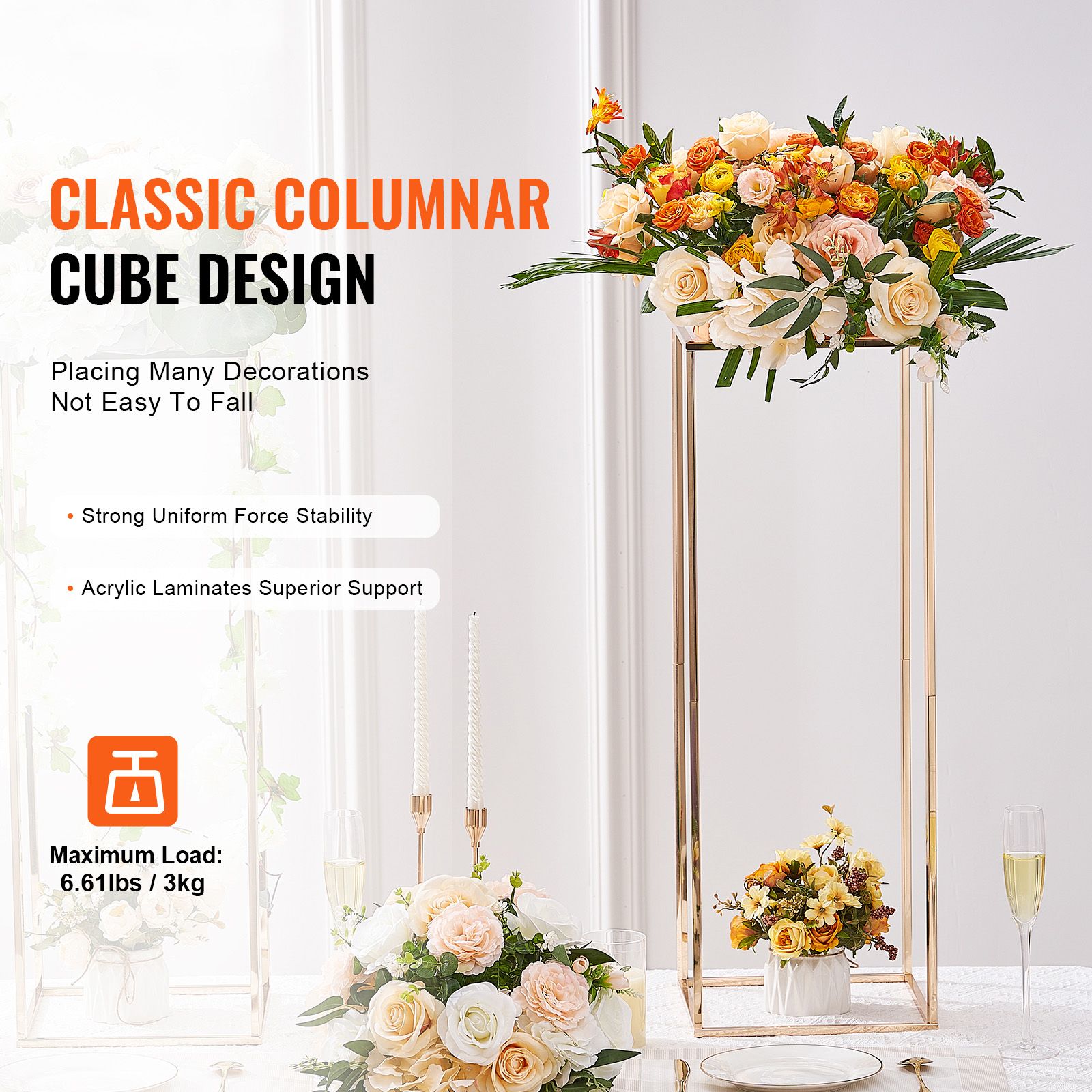 10PCS 31.5inch/80cm High Wedding Flower Stand, With Acrylic Laminate,Metal Vase Column Geometric Centerpiece Stands, Gold Rectangular Floral Display Rack for โ image 2