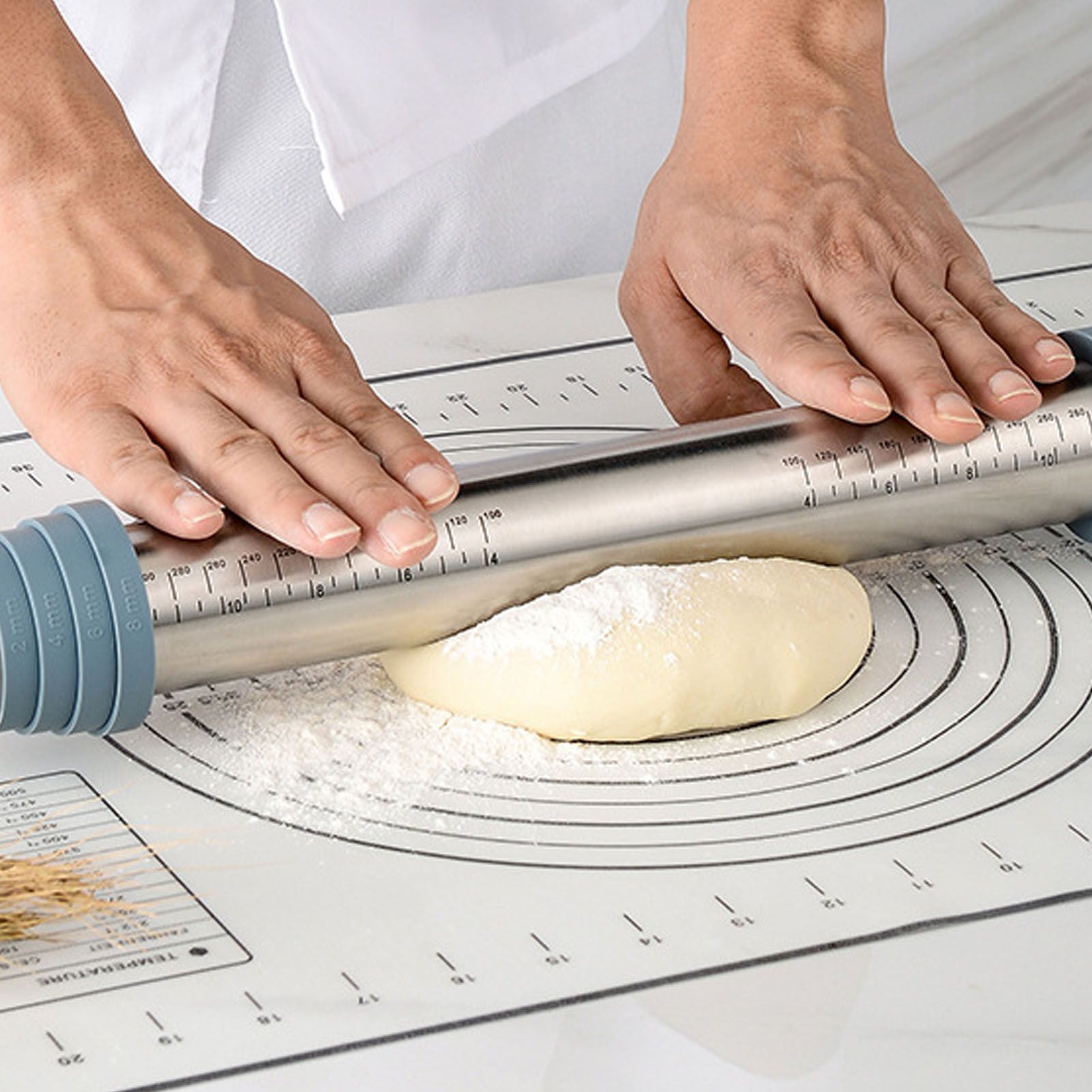 Adjustable Thicknes Flour Rolling Pin with Scale Mat Dough Scraper 430 Stainless Steel Cooking Tools Baking Utensils — image 5