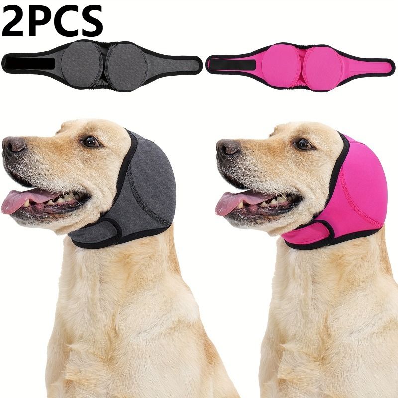 2pcs Adjustable Dog Ear Protectors Noise Cancelling Anti-Anxiety Design for Thunderstorms Fireworks Travel Comfort Fit Medium Large Breed Dogs 251S dark pink +
