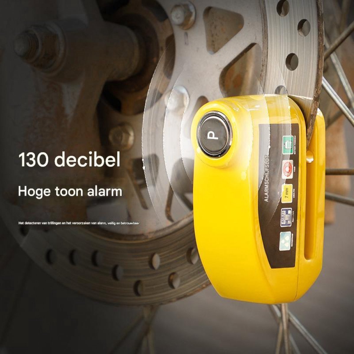 Bicycle disc brake lock - Disc brake alarm - With reminder cable - 7 mm - Motorcycle lock - Scooter lock - Disc brake lock - Yellow β image 3