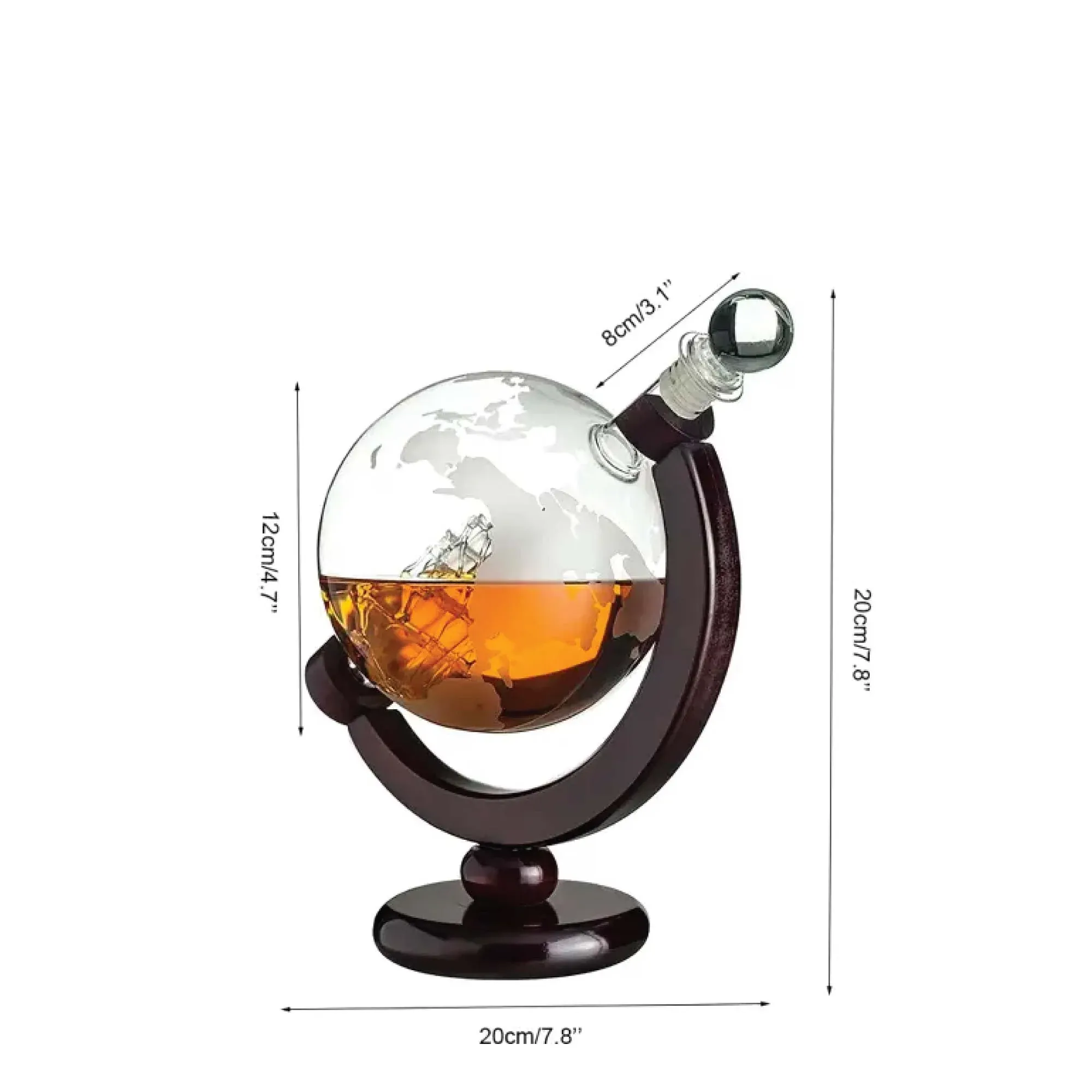 Kitchee 850ml Whiskey or Wine Globe Glass Decanter Set - 2 Glasses + Stand — image 5