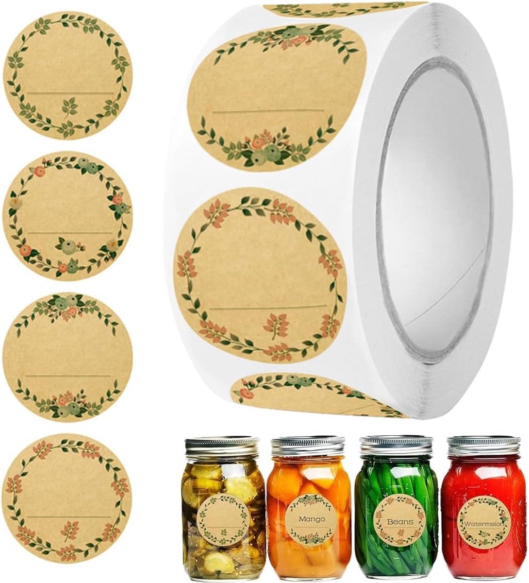 500 pieces - Labels - Jar Labels - jam labels - gift stickers - household labels - kraft paper stickers - writable - floral design - self-adhesive - for jam