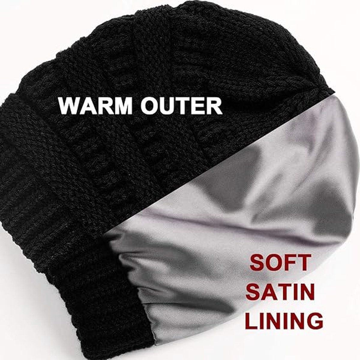 Womens Slouchy Ski Hat Warm with Satin Lining Navy Blue, 52-60 cm — image 3