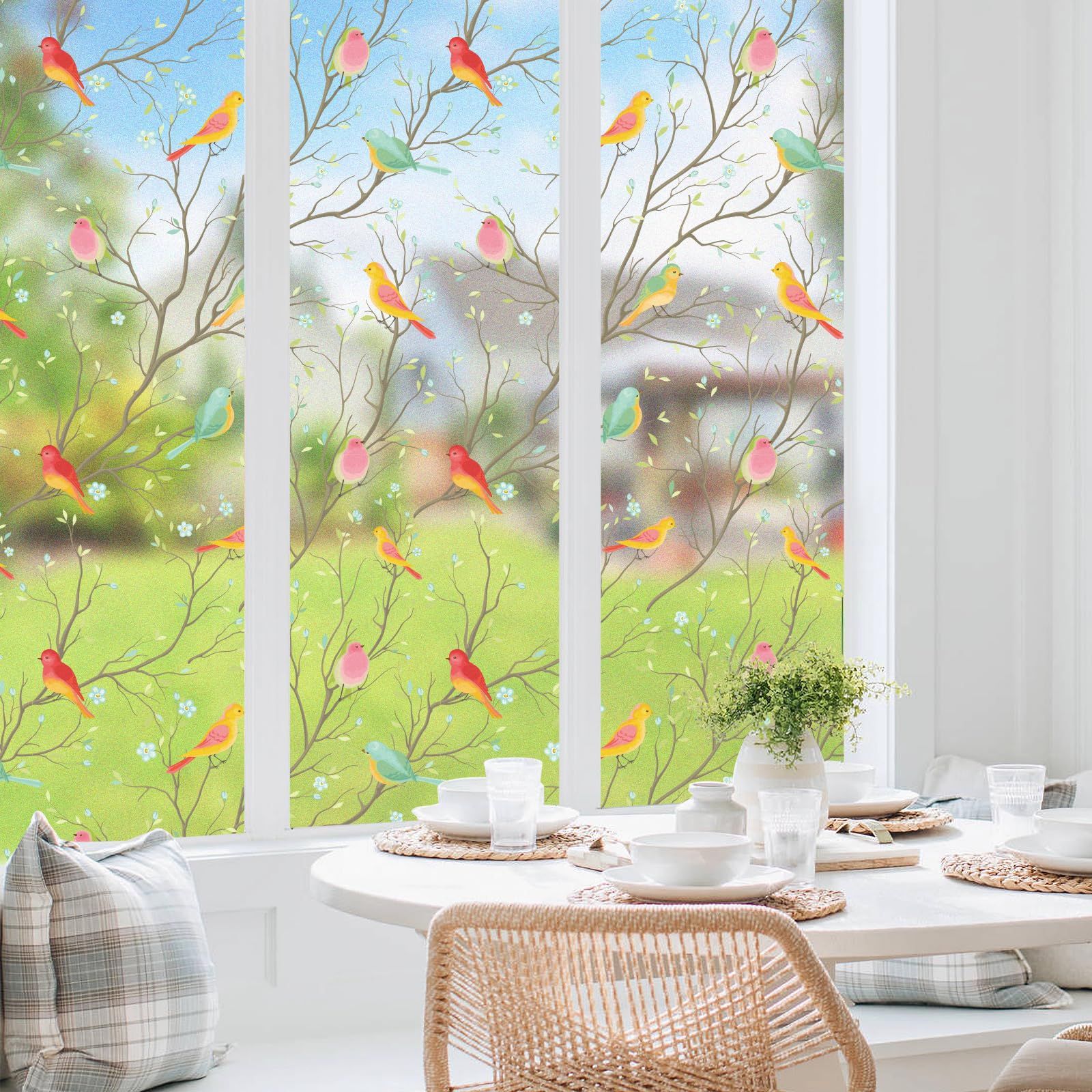 Stained Glass Window Film Non-Adhesive Static Cling Bird Frosted Glass Window Film Heat Control Window Stickers