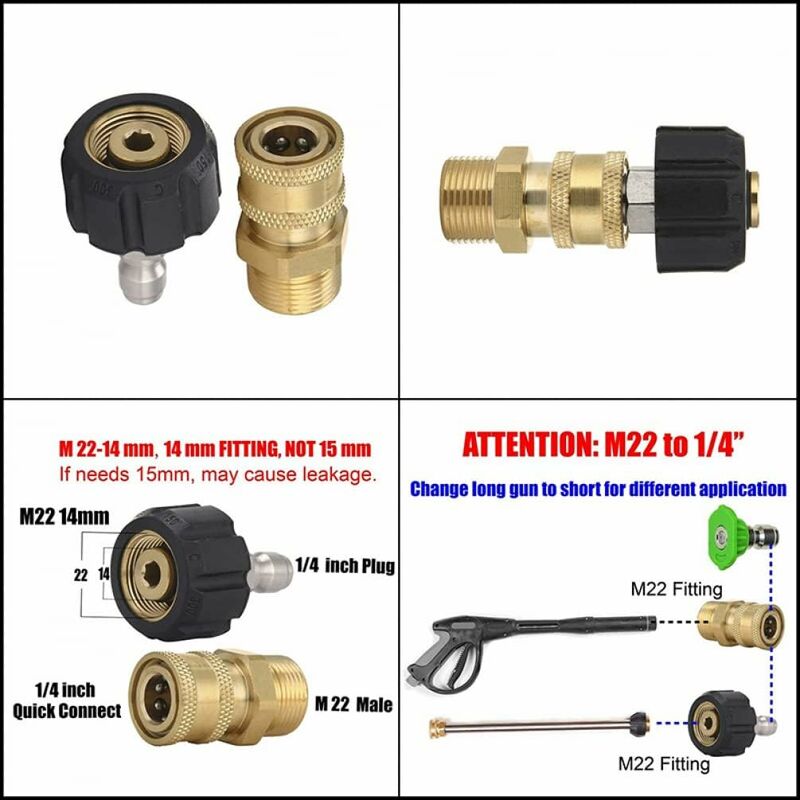 M22-14 Pressure Washer Adapter Set, 3/8 Quick Connect Swivel Adapters, Male High Pressure Water Gun, Garden Hose — image 3