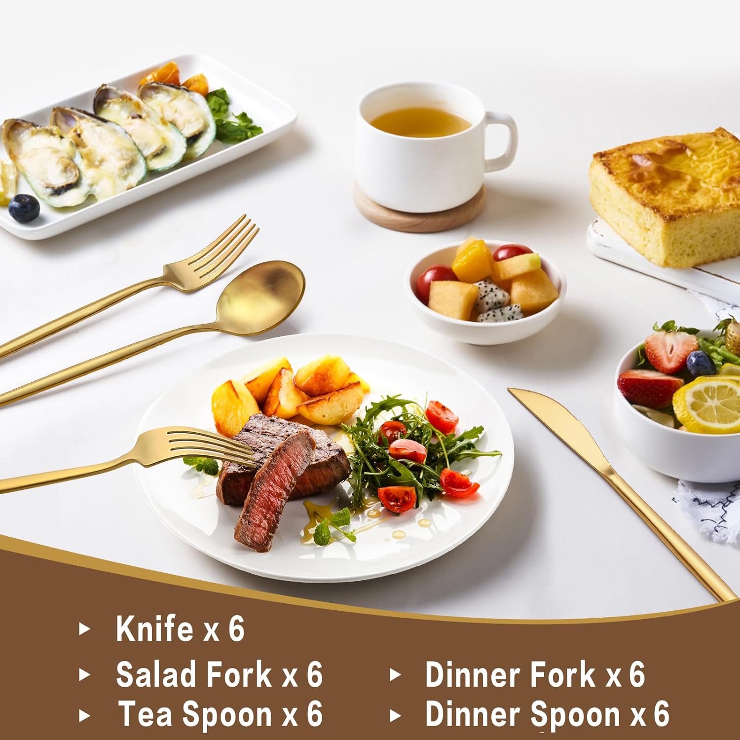 30-Piece Gold Silverware Set, Flatware Set for 6, Food-Grade Stainless Steel Cutlery Set, Includes Spoons Forks Knives, Kitchen Cutlery for Home Office β image 5