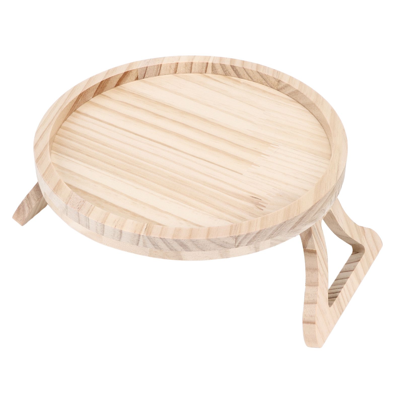 Clip On Tray Natural Bamboo 9.8in Round Home Couch Sofa Armrest Clip Tray Table for Snack Coffee Tee Remote Control 25cm/9.8in โ image 3