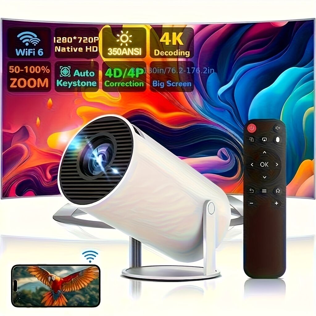 HY300 Pro mini portable projector, native 1280 * 720P support 4K / 350ANSI smart projector, with WiFi 6 BT 6.0, Screen adjustment, 180-degree rotation, home โ image 3