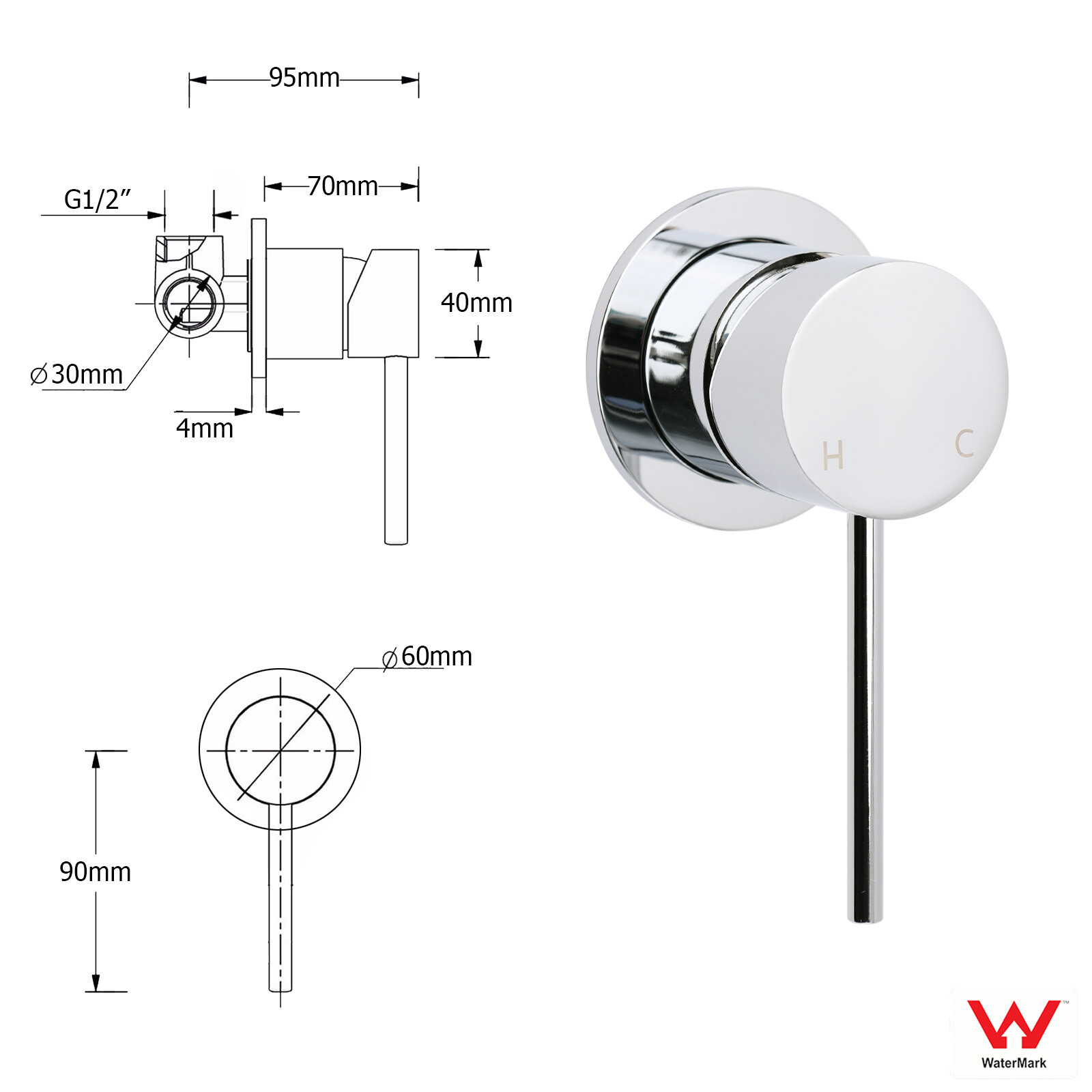Bathroom Chrome Round Pin Lever Handle Hot Cold Water Tapware Shower Mixer Valve โ image 2
