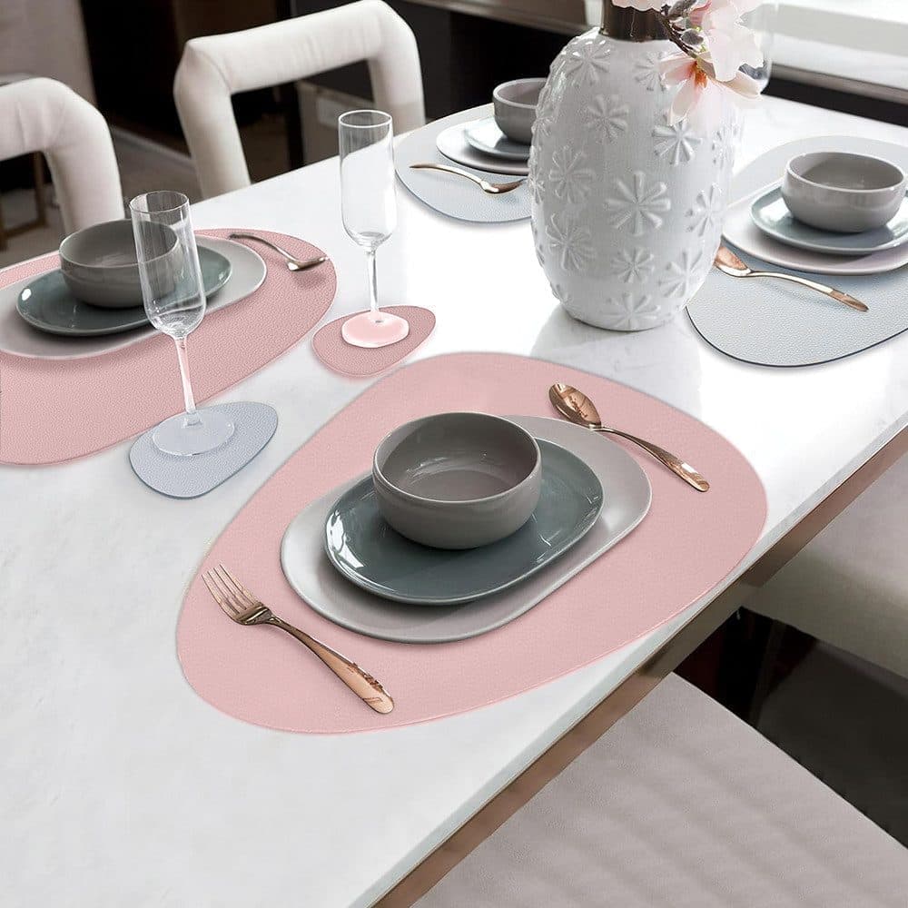 4-Pack Faux Leather Placemats Waterproof Non-Slip Easy-to-Dry Double-Sided, Pink, 12x18 Inches — image 3