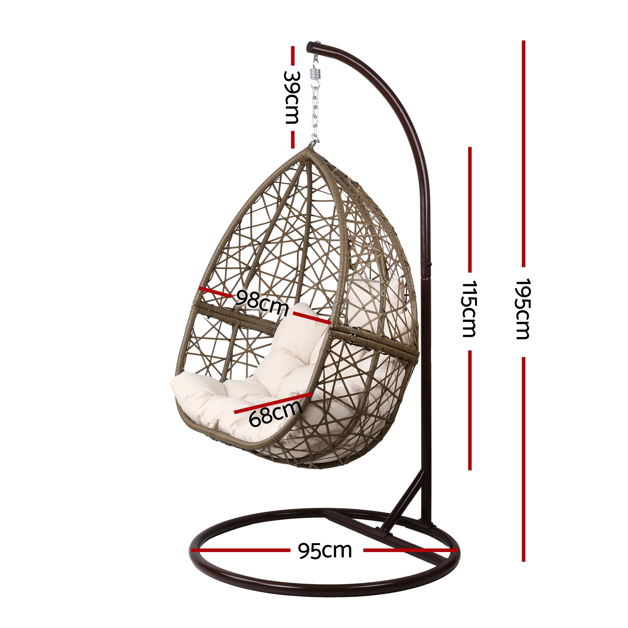 Gardeon Outdoor Egg Swing Chair Wicker Rattan Furniture Pod Stand Cushion Latte — image 2