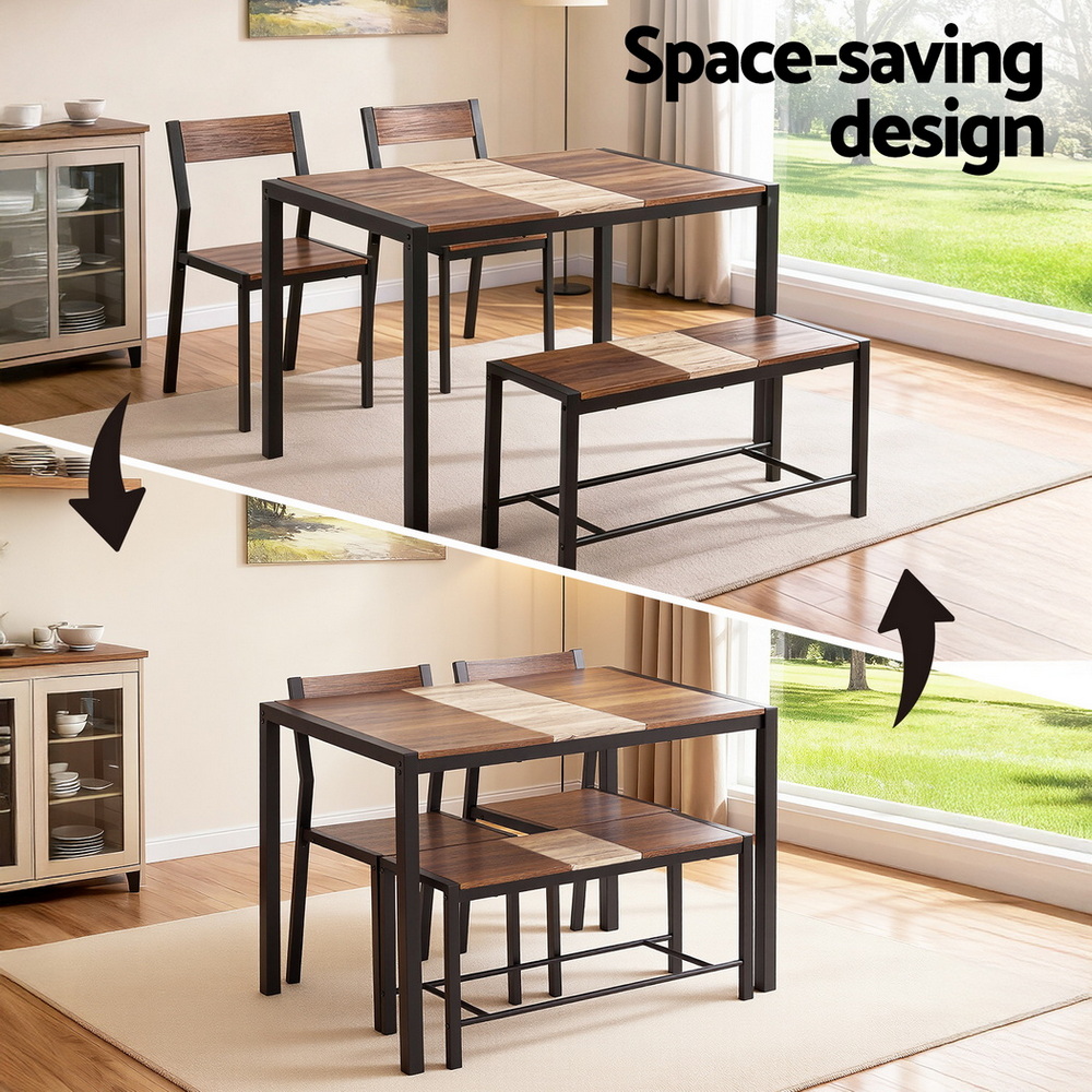 Artiss Dining Table and Chairs Set of 4 Bench Kitchen Furniture Rustic Brown — image 4