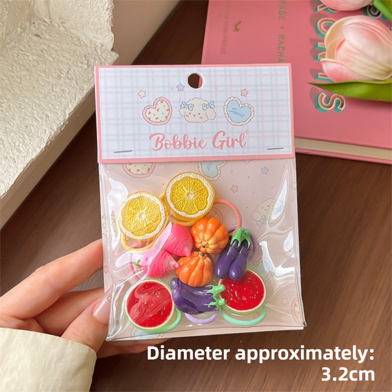 8-Piece Fruit Resin Hair Accessories Set with 5-Type Fruit Hair & Ear Clips, Hair Ties, Pearl Bracelet and Necklace, Cute Colourful Summer Fruity — image 6