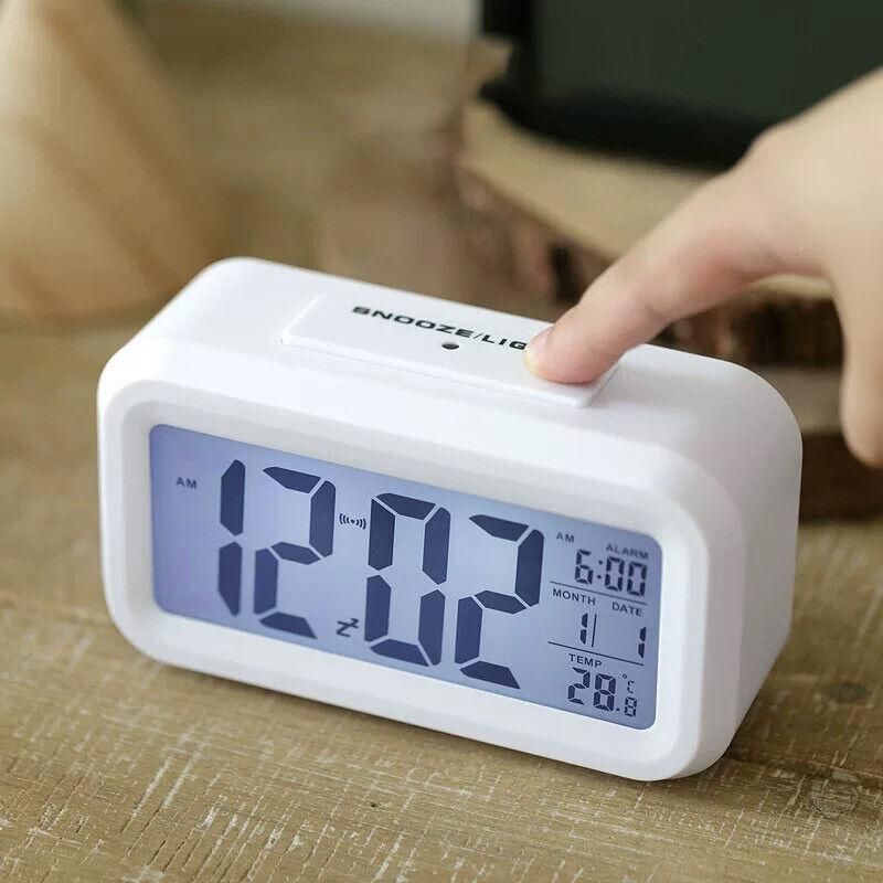 Digital Bedside Led Snooze Alarm Clock Time Temperature Day/Night Desktop Clock - White โ image 3
